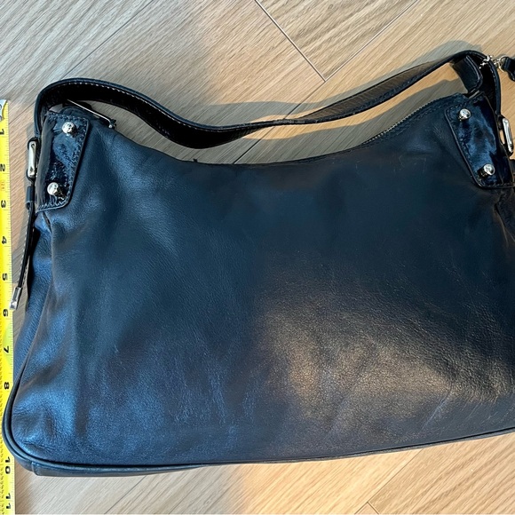 COLE HAAN Leather handbag, Black with gold accents; Good condition - Picture 2 of 12